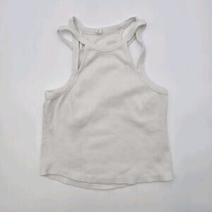 Anthropologie Top Womens Small White Tank Ribbed Cropped Cut Out High Neck Daily